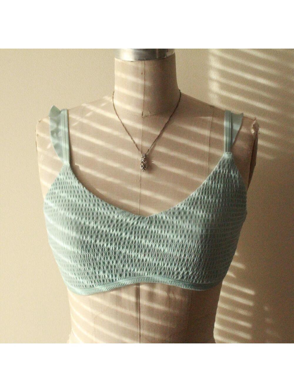 Hollister Baby Blue Textured Swim Bikini Top with Adjustable Crisscross Tie-Back